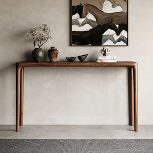 <span class=keywords><strong>Table</strong></span> console d'entrée <span class=keywords><strong>Table</strong></span> de salon moderne en bois massif <span class=keywords><strong>Table</strong></span> murale longue et étroite en noyer noir - Product Image 2