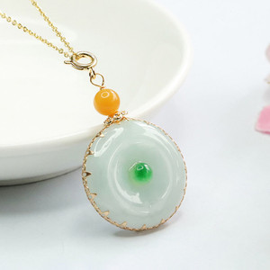 Gioielli alla Moda, Ciondolo in Giada Placcato <span class=keywords><strong>Oro</strong></span>, Vendita all'Ingrosso, Charm in Giada Naturale Birmana, Collana con Ciondolo in Giada del Myanmar - Product Image 3