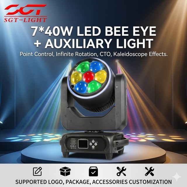 4-in-1 LED Mini 7*40W Bee Eyes Moving Head Light with DMX512 Control for Party
