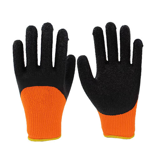 Customizable Palm Dipped Wrinkle Latex Grip Terry Cloth Warm Lining Winter Safety Work Gloves EN388 Certified Cold Resistant