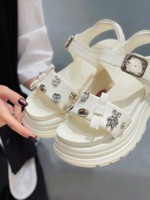 Nouvelles chaussures pour femmes à boucle carrée en strass, avec double bride, semelle épaisse, design polyvalent et antidérapant