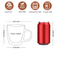 Ensemble de 2 tasses à café à double paroi en verre borosilicate, 350 ml, compatibles micro-ondes, sans BPA