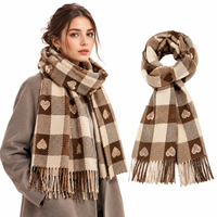 Écharpe d'hiver surdimensionnée à motif de cœur à carreaux pour femmes, châle à franges doux et chaud, accessoire de mode 195x35cm 195x70cm