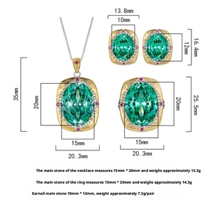 Wholesale Eco-friendly Copper Gold Plated 15*20/10*12mm Paraiba Green Zircon Necklace <b>Earrings</b> <b>Set</b> for Everyday Wear - Product Image 2
