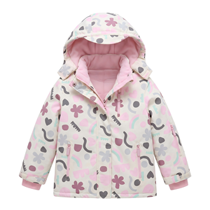 Veste de ski pour filles à imprimé floral en forme de cœur, à capuche, doublée de polaire, imperméable, coupe-vent, manteau de neige pour enfants, <span class=keywords><strong>parka</strong></span> de snowboard d'extérieur - Product Image 1