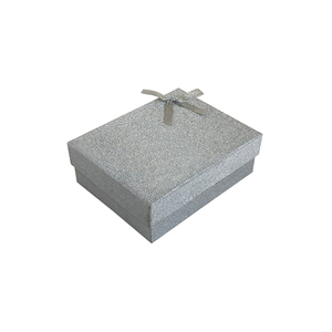 Boîte haut de gamme en carton argenté scintillant avec couvercle et <span class=keywords><strong>base</strong></span>, logo personnalisé, gaufrage, ruban et nœud bronzés, pour la vente au détail et les cadeaux - Product Image 1