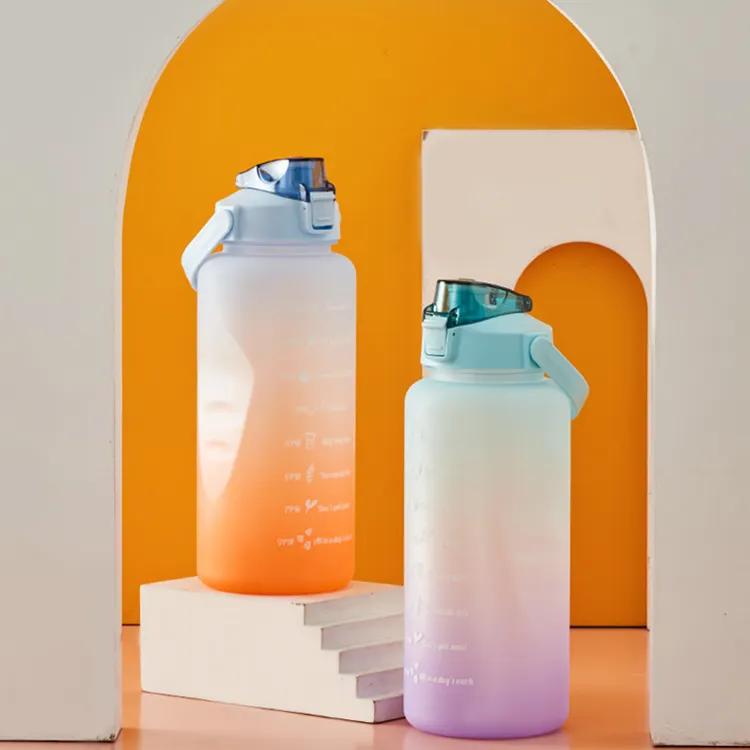 Botella de hervidor portátil de sésamo, hervidor de viaje de plástico de Color degradado, botella de bebida de gran capacidad, botella de agua de plástico