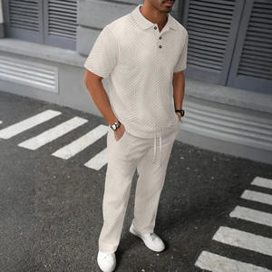 Ensemble deux pièces pour <span class=keywords><strong>homme</strong></span>, polo à manches courtes et <span class=keywords><strong>pantalon</strong></span> en jacquard uni, nouvelle collection été - Product Image 1