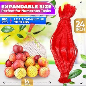 100 sacs en filet de nylon réutilisables, sacs de rangement en filet rouge de 24 pouces pour fruits, légumes, oignons, pommes de terre, ail - Product Image 2