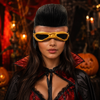 Masque intégral en latex rétro années 50 style rockeur, cheveux pompadour noirs, lunettes dorées, design œil en maille, écologique, réutilisable, pour fête et cosplay