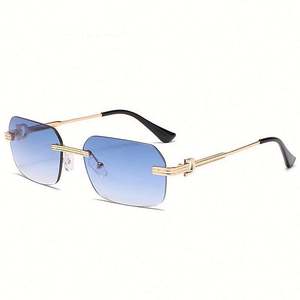 Lunettes de soleil carrées sans monture rétro tendance 2022 pour femmes, verres dégradés, lunettes de soleil aviateur en alliage pour hommes - Product Image 4