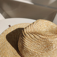 LYNGUU Chapeau Panama en paille de blé naturelle à large bord de haute qualité pour l'été pour femmes