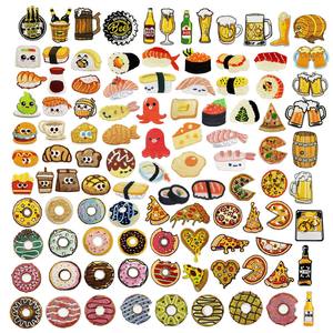 Patch Bordir Desain Makanan Jepang Tema Kaviar Sashimi Salmon Sushi Pizza Hamburger Donat Bir, Diskon Besar - Product Image 1