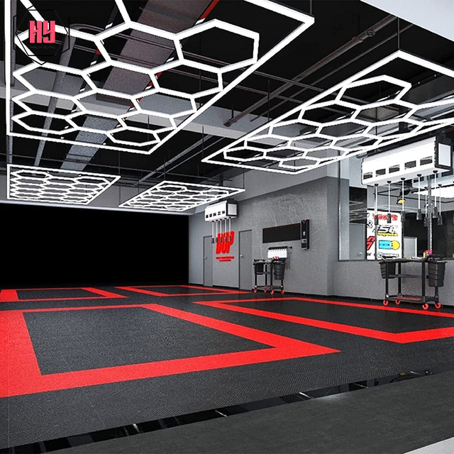Honeycomb Auto Detailing Products Light Bar Hexagrid Lighting for Car Wash Station Garage Ceiling Design Hexagonal Led Lights