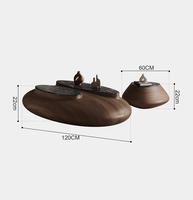 Set Meja Kopi Kayu Walnut Oval Batu Kerikil Tahan Lama Warna Kustom Ruang Tamu Mewah Desain Minimalis Modern