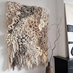 Tapiz tejido de arrecife de coral abstracto bohemio, diseño colgante de ramé, decoración artística de pared con textura 3D para el hogar - Product Image 2