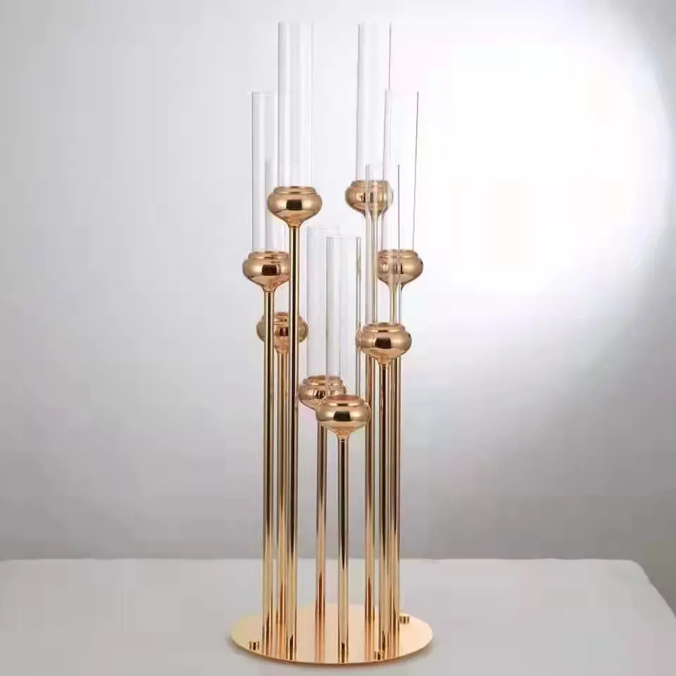 Zhuoyun — chandelier à Tube en verre avec 8 bras, chandelier en métal doré, décoration de mariage, centre de Table