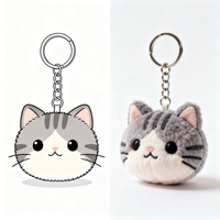Porte-clés personnalisable ORILAND AI en forme de tête de chat, en peluche, motif légumes, fruits tropicaux, animaux de dessin animé - Super doux, rembourré en coton PP