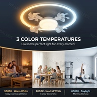Kipas Angin Plafon Modern Kamar Mandi E27 Lampu LED 21W Kipas 24W Desain Drone 4-Bilah AC85-265V 3CCT Dapat Diredupkan 3-Kecepatan Putih Hangat 3500K