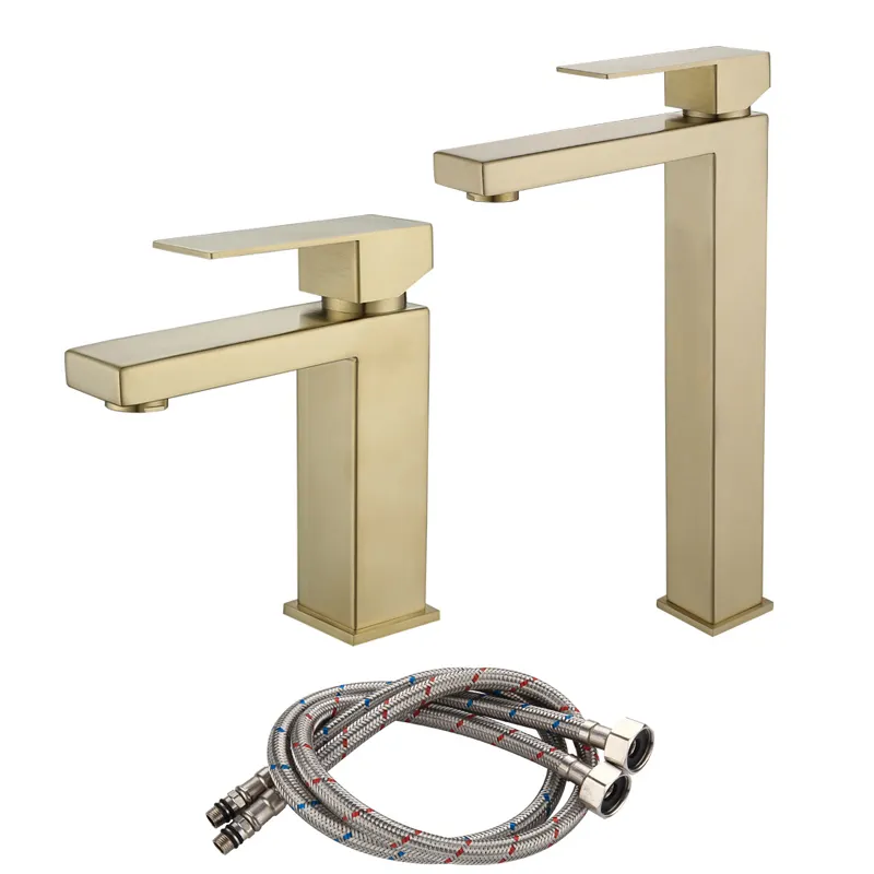 Modern Basin Sink Bathroom Faucet Deck Mounted Hot Cold Water Basin Mixer Taps Gold Lavatory Sink Tap Stainless Steel Faucets