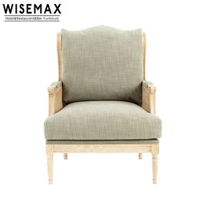 WISEMAX FURNITURE Canapé de salon de style provincial français, chaise en bois avec cadre en rotin, <span class=keywords><strong>fauteuil</strong></span> <span class=keywords><strong>club</strong></span> en cannage pour salon - Product Image 2