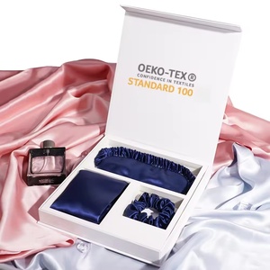 Sang Trọng Lụa Bộ Quà Tặng Biểu Tượng Tùy Chỉnh Tóc Scrunchies Gối Và Ngủ Mặt Nạ 100% Dâu 6A Lớp Lụa Gối Trường Hợp Hộp - Product Image 3