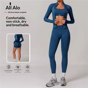 Completo Sportivo Americano Senza Cuciture a Vita Alta, 2 Pezzi, per Yoga e Corsa, Asciugatura Rapida, <span class=keywords><strong>Aderente</strong></span>, Abbigliamento Fitness Sexy - Product Image 1