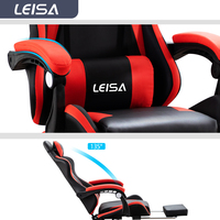 Chaise de jeu avec support lombaire massant Chaise d'ordinateur de bureau pour adultes en cuir PU Chaise de jeu pivotante réglable à dossier haut