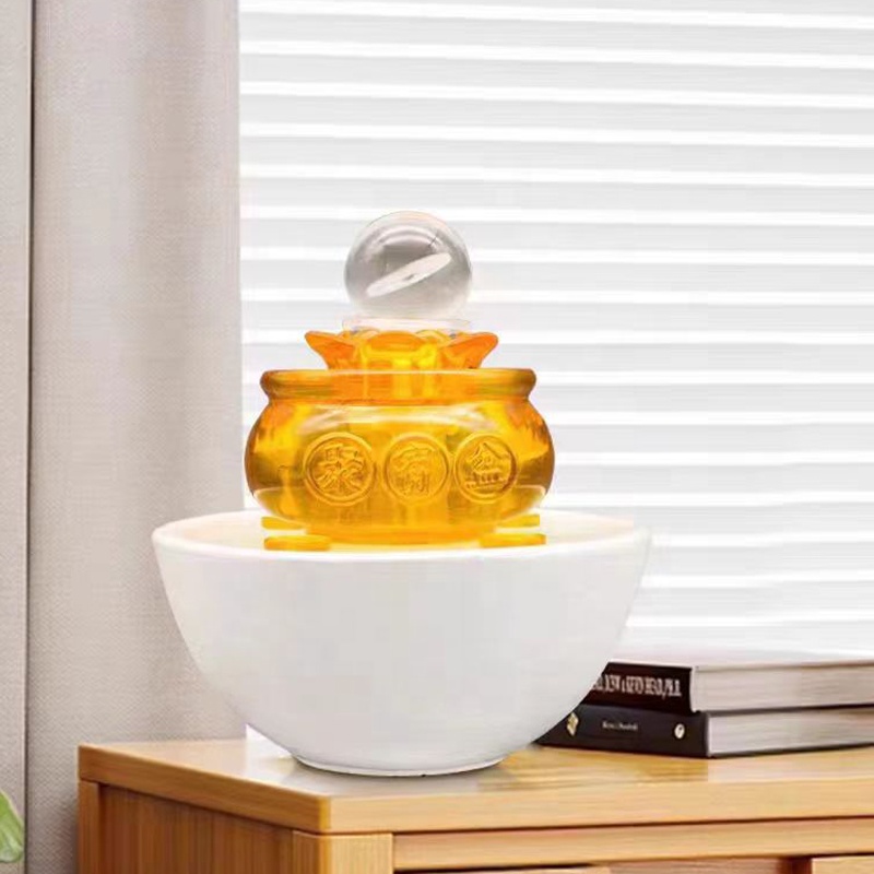 グレー 樹脂製 水の流れ LEDライト付き 鬱陶し 噴水 