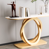 Table console d'entrée moderne avec plateau en marbre et base en métal à double cercle artistique BTCT005 pour la maison ou le bureau