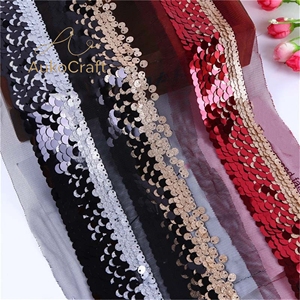 Kain renda payet glitter dekoratif untuk kostum fesyen, bordir, tekstil, jahitan, pakaian tari, hiasan, dan aksesoris. - Product Image 5