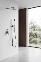 Système de douche mural avec robinets thermostatiques, barre coulissante, pomme de douche pluie en acier inoxydable de 8 pouces, design moderne pour hôtel et appartement