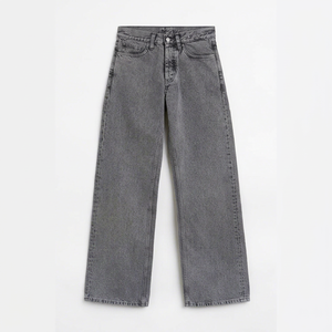 Jean en denim délavé pour homme, coupe large, taille mi-haute, décontracté, gris uni - Product Image 1