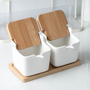 Ceramic Seasoning Pot Set with Tray Household Kitchen square Oil Salt Sugar <b>Jar</b> Set - Product Image 5