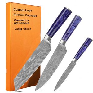Premium Japanese Ultra <b>Sharp</b> Laser Damascus Pattern <b>Kitchen</b> <b>Knife</b> Accessories Stainless Steel Santoku Utility Slicing <b>Knives</b> Set - Product Image 1