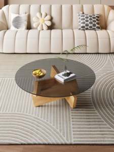NKAHS-CT-007 Modern Solid Wood Round Coffee <b>Table</b> with Glass Top Creative Designer Minimalist Tea <b>Table</b> for Living - Product Image 3