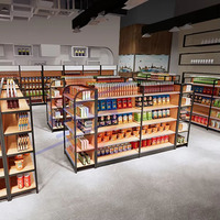 Étagère de supermarché modulaire réglable, unité de gondole de vente au détail noire à 4 poteaux, présentoir incluant un service de conception 3D gratuit