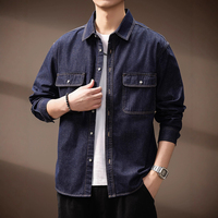 Fabricant de vestes sur mesure, veste en jean classique pour homme, bleu foncé délavé, décontractée, manches longues, veste en denim pour homme