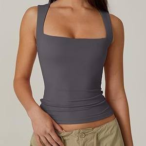 Regata Feminina de Verão 2026 de Secagem Rápida, Respirável, Sem Mangas, Cor Sólida, Ajuste Fino e Decote Quadrado - Product Image 4