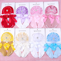 Ensemble de chapeau et de chaussettes pour bébé fille nouveau-né, dentelle européenne et américaine, fleur, ruban diamant, mignon