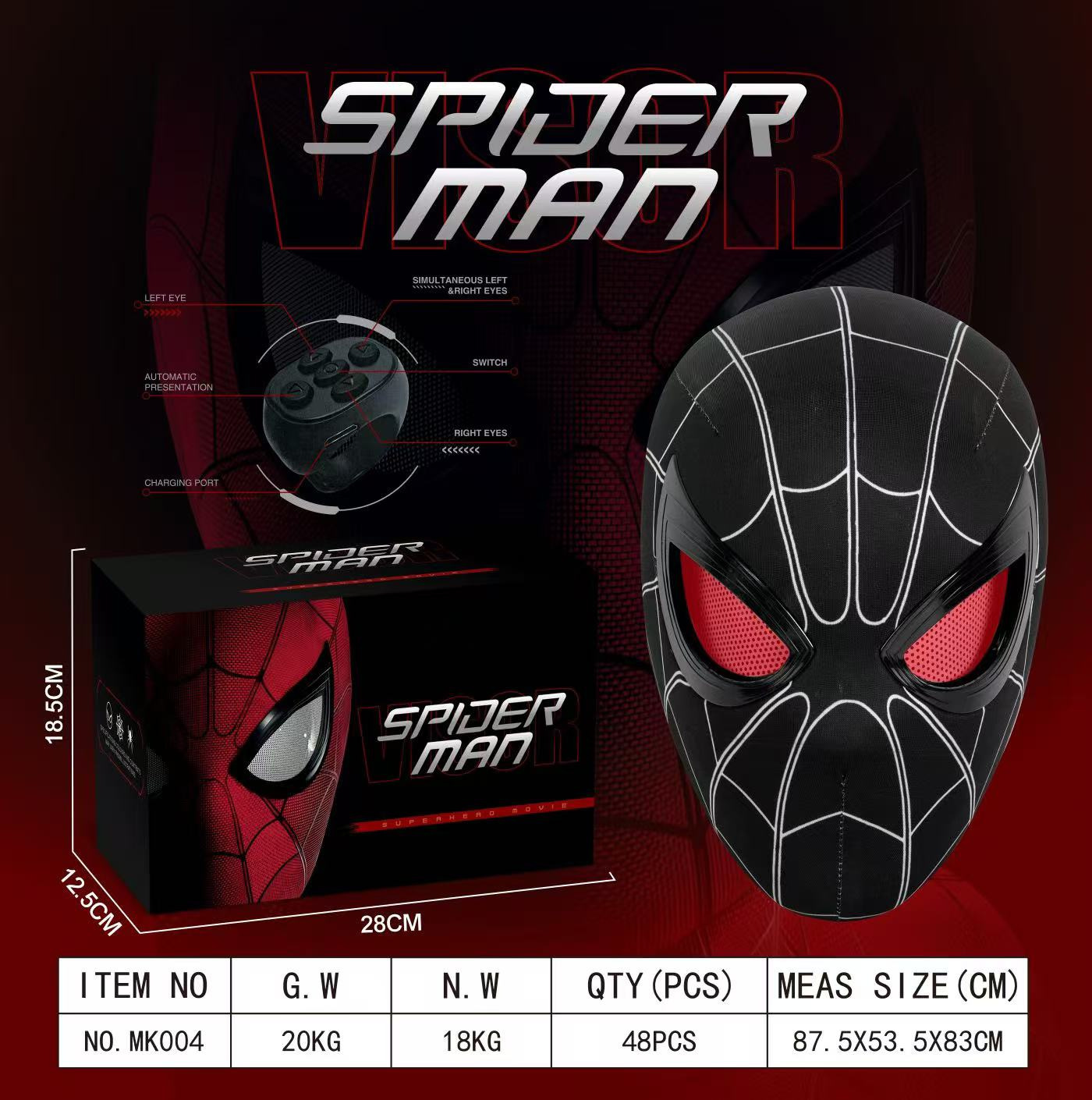 Spider Man Mask Remote Control + LED Eye Lights + USB Charging