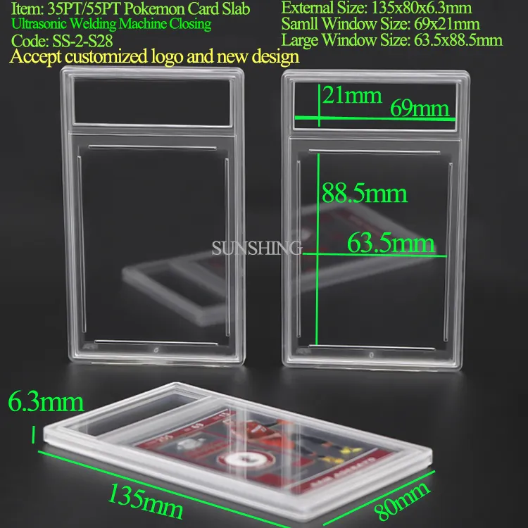 Clear 35PT Custom Ultrasonic Graded Card Slab Acrylic Trading Card Slabs Holder Case Grading Baseball CGC Slabs For Pokemon PSA