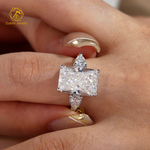 الفضة الإسترليني VVS DEF 1CT 2CT 3CT قطع الزمرد CVD مختبر الماس خاتم الخطوبة مختبر الماس ثلاث حلقات حجرية - Product Image 3