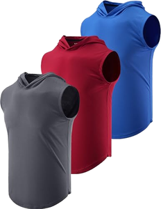 Camiseta sin Mangas con Capucha para Hombre, Color Sólido, Secado Rápido, Tejido Deportivo, Corte Regular, para Verano - Product Image 1