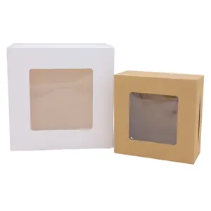 กล่องใส่เค้กเบเกอรี่ทรงสี่เหลี่ยม,กล่องใส่เค้กพร้อมหน้าต่างสำหรับงานแต่งงานสีชมพูขาวหรูหรากำหนดได้เอง