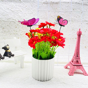 Fleurs artificielles en pot Qi Xing, bouquet de fleurs en soie de 21 cm avec papillons, décoration de bureau - Product Image 3
