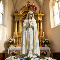 Statue de la Vierge Marie en marbre blanc sculptée à la main, style classique religieux, décoration intérieure d'église sur mesure, avec couronne