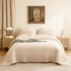 Ensemble de literie matelassé beige crème, style moderne minimaliste, avec motif gaufré à bulles, toucher doux, respirant, 90 g/m² - Product Image 4