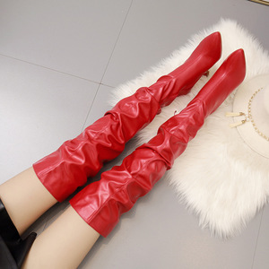 Botas Largas De Mujer Grande Formato Calza Tubo di Modo Kitten Heel Sopra il Ginocchio Bianco Coscia Stivali Alti Delle Donne - Product Image 5