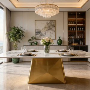 Table à manger de luxe de style italien en acier inoxydable doré <span class=keywords><strong>6</strong></span> <span class=keywords><strong>places</strong></span> avec plateau en marbre naturel <span class=keywords><strong>ardoise</strong></span> Meubles modernes pour villa - Product Image 5